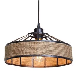 Modcraft Industrial Pendant Lamp with Metal & Hemp Rope Design in Natural