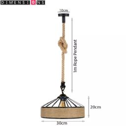 Modcraft Industrial Pendant Lamp with Metal & Hemp Rope Design in Natural - thumbnail 4
