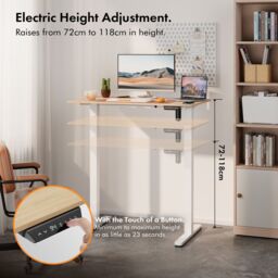 VonHaus Small Home Office Electric Standing Desk with USB-C Charging in Light Brown - thumbnail 2
