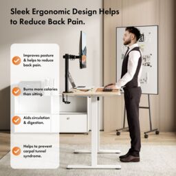 VonHaus Small Home Office Electric Standing Desk with USB-C Charging in Light Brown - thumbnail 5