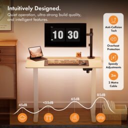 VonHaus Small Home Office Electric Standing Desk with USB-C Charging in Light Brown - thumbnail 6