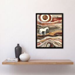 "Artery8 White Horse Abstract Camargue France Landscape Framed Art Print in Brown - Size: W12"" x H16""" - thumbnail 4