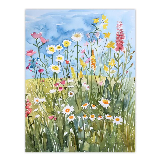 "Artery8 Summer Wildflower Meadow Floral Watercolour Wall Art Print - Size: W12"" x H16""" - image 1