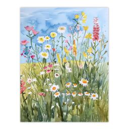 "Artery8 Summer Wildflower Meadow Floral Watercolour Wall Art Print - Size: W12"" x H16""" - thumbnail 1