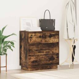 Berkfield Home Bedside Cabinet with LED Smoked Oak 71x34.5x75 cm Engineered Wood in Brown - thumbnail 4