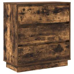 Berkfield Home Bedside Cabinet with LED Smoked Oak 71x34.5x75 cm Engineered Wood in Brown - thumbnail 1