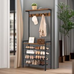 Rafaelo Mobilia Industrial Hall Tree Large Hall Stand in Brown - thumbnail 1