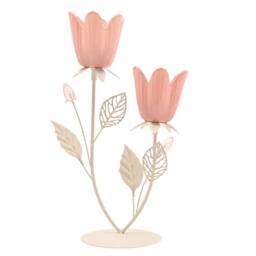 Hestia HesPink & Cream Floral Double Candle Holder in Pink - thumbnail 4