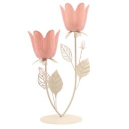 Hestia HesPink & Cream Floral Double Candle Holder in Pink - thumbnail 3
