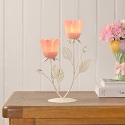 Hestia HesPink & Cream Floral Double Candle Holder in Pink - thumbnail 2