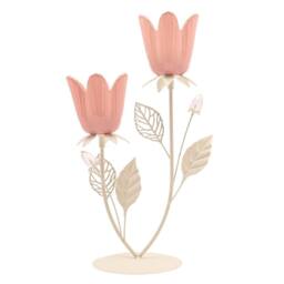 Hestia HesPink & Cream Floral Double Candle Holder in Pink