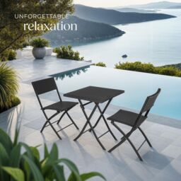 tectake Garden Furniture Set Trevi - 2 chairs, 1 table, bistro set, foldable in Black - Size: 2 Seater - thumbnail 8