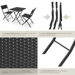 tectake Garden Furniture Set Trevi - 2 chairs, 1 table, bistro set, foldable in Black - Size: 2 Seater - thumbnail 5