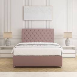 "BSSPOKE Mia Divan Bed Plush Velvet 24"" Headboard & No Mattress No Drawers in Pink - Size: Small Double" - thumbnail 2
