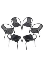 Living and Home Metal Slatted Outdoor Garden Coffee Table with 6 Rattan Chairs in Black - thumbnail 4