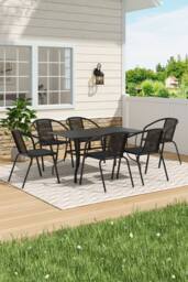 Living and Home Metal Slatted Outdoor Garden Coffee Table with 6 Rattan Chairs in Black - thumbnail 2
