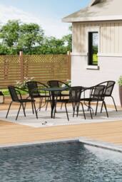 Living and Home Metal Slatted Outdoor Garden Coffee Table with 6 Rattan Chairs in Black - thumbnail 1