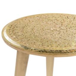 Wyld and Coco Set of 2 Gold Distressed Carved Mango Wood Side Tables - thumbnail 6