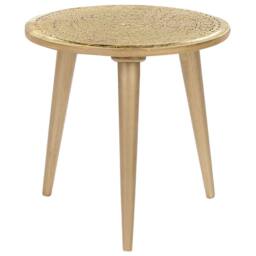 Wyld and Coco Set of 2 Gold Distressed Carved Mango Wood Side Tables - thumbnail 3