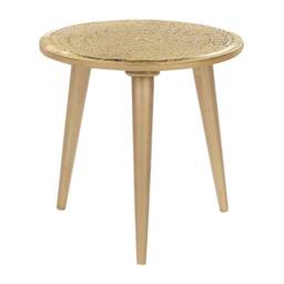 Wyld and Coco Set of 2 Gold Distressed Carved Mango Wood Side Tables - thumbnail 5