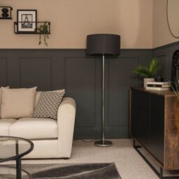 ValueLights Charlie Chrome Floor Lamp with Large Blue Shade in Silver