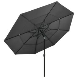 Berkfield Home 3-Tier Parasol with Aluminium Pole Anthracite 3.5 m in Black - thumbnail 2