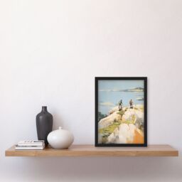 "Artery8 Hikers Reach The Summit At Last Oil Painting Hiking Coastal Cliff Landscape Art Print Framed Poster Wall Decor in Black - Size: W12"" x H16""" - thumbnail 4