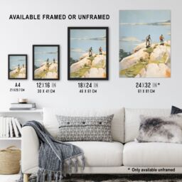 "Artery8 Hikers Reach The Summit At Last Oil Painting Hiking Coastal Cliff Landscape Art Print Framed Poster Wall Decor in Black - Size: W12"" x H16""" - thumbnail 3