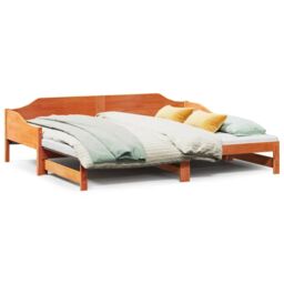 Berkfield Home Daybed with Trundle without Mattress Wax Brown 80x200 cm Solid Wood - thumbnail 2