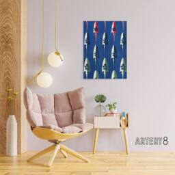 "Artery8 Vintage Japanese Arrowheads Pattern Canvas Wall Art Print Korin in Blue - Size: W18"" x H24""" - thumbnail 3