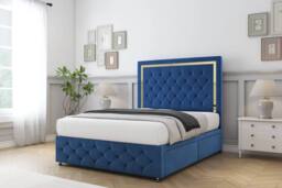 "Sloomy Sofia Gold Plush Divan Base No Drawers 26"" Headboard & 12"" Footboard in Navy - Size: Double" - thumbnail 3