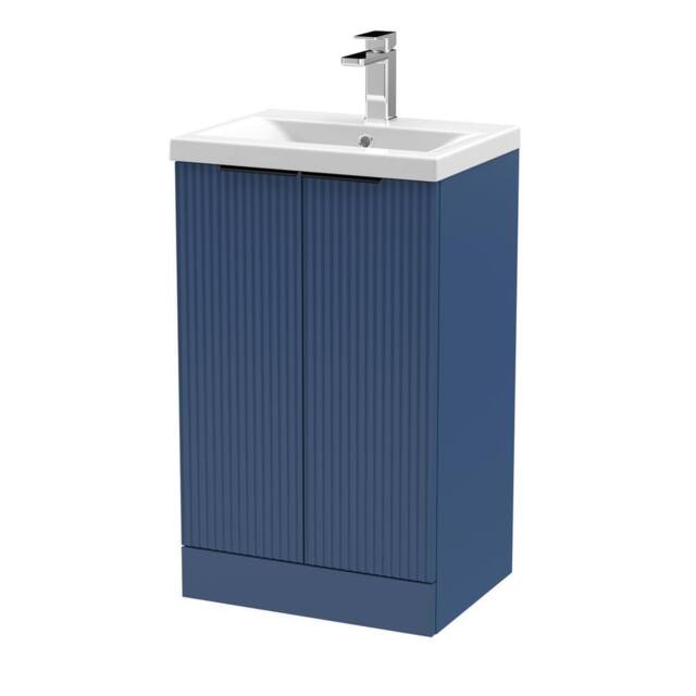 Balterley Fluted Front 2 Soft Close Door Vanity Basin Unit, Satin Blue, 500mm in Blue - image 1