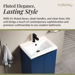 Balterley Fluted Front 2 Soft Close Door Vanity Basin Unit, Satin Blue, 500mm in Blue - thumbnail 3