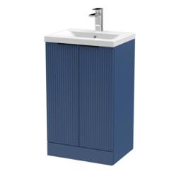 Balterley Fluted Front 2 Soft Close Door Vanity Basin Unit, Satin Blue, 500mm in Blue