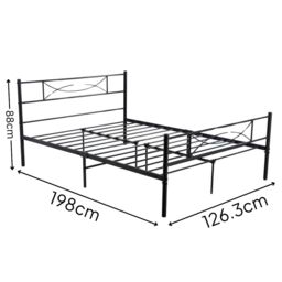 Home Source Metal Frame Bed Childrens Kids Bedframe with Headoard Dark Grey - Size: Double - thumbnail 8