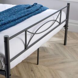 Home Source Metal Frame Bed Childrens Kids Bedframe with Headoard Dark Grey - Size: Double - thumbnail 5