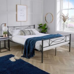 Home Source Metal Frame Bed Childrens Kids Bedframe with Headoard Dark Grey - Size: Double - thumbnail 1