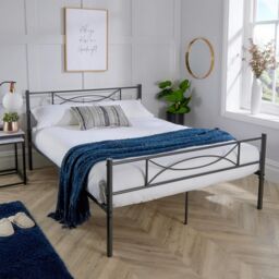 Home Source Metal Frame Bed Childrens Kids Bedframe with Headoard Dark Grey - Size: Double - thumbnail 2