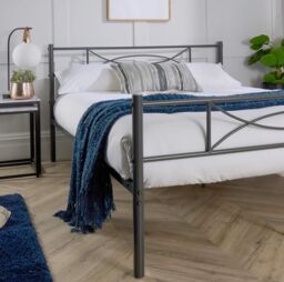 Home Source Metal Frame Bed Childrens Kids Bedframe with Headoard Dark Grey - Size: Double - thumbnail 4