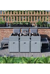 Home Discount 11Pc Garden Vida Cuba 10 Seater Rattan UKFR Fabric Garden Furniture in Grey - thumbnail 3