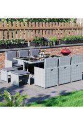 Home Discount 11Pc Garden Vida Cuba 10 Seater Rattan UKFR Fabric Garden Furniture in Grey - thumbnail 1