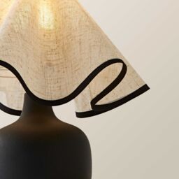 ValueLights Emilia Ceramic Table Lamp with Linen Wave Lamp Shade in Black - thumbnail 4