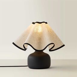 ValueLights Emilia Ceramic Table Lamp with Linen Wave Lamp Shade in Black - thumbnail 6