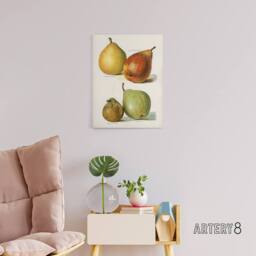 "Artery8 Four Pear Varieties Vintage Illustration Wright Canvas Wall Art Print in White - Size: W12"" x H16""" - thumbnail 3