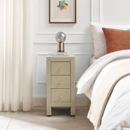 FurnitureboxUK Lexi Small Slimline Taupe 3 Drawer Mirrored Bedside Table in Beige - thumbnail 2