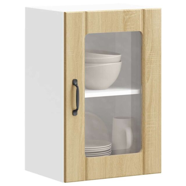 Berkfield Home Kitchen Wall Cabinet with Glass Door Lucca Sonoma Oak in Brown - image 1