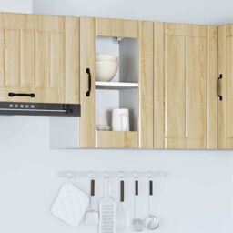 Berkfield Home Kitchen Wall Cabinet with Glass Door Lucca Sonoma Oak in Brown - thumbnail 4