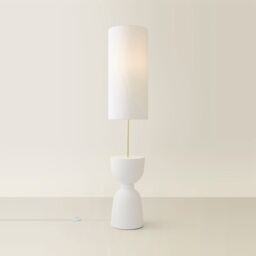 ValueLights Esme Linen Tall Lamp Shade Ceramic Table Base Midi Floor Lamp & Bulb in Cream - thumbnail 6