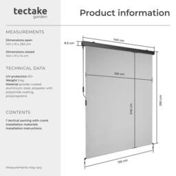 tectake Vertical Awning Eloise in Light Grey - Size: 140 cm x 250 cm - thumbnail 6
