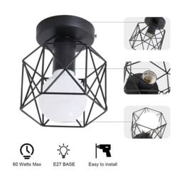 Goeco Pack of 2 Industrial Ceiling Lights, Retro Iron Ceiling Lampshade in Black - thumbnail 6